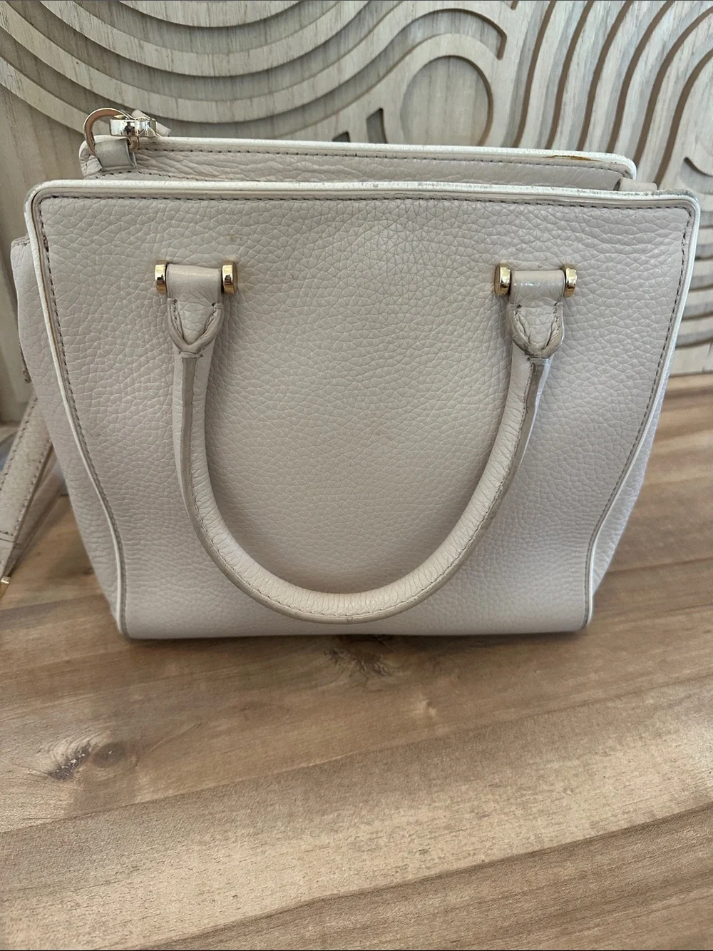 kate spade Pebbled Leather Satchel in Light Cream with Tassel